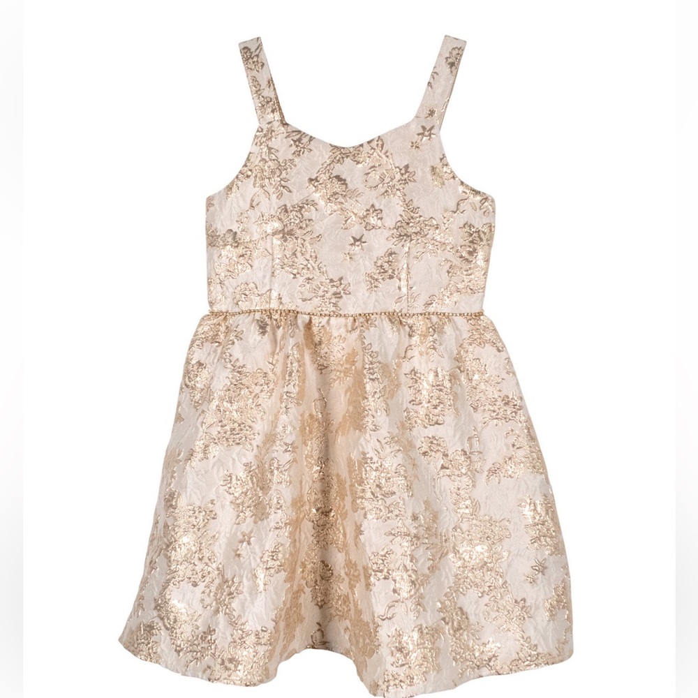 Little Girls Metallic Brocade Dress with Bustier Seaming- Size 7